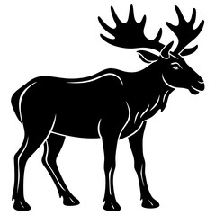 moose head, moose horn black silhouette vector, Simple silhouette Design vector icon with white background. Wild Animal vector illustration.