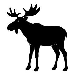 moose head, moose horn black silhouette vector, Simple silhouette Design vector icon with white background. Wild Animal vector illustration.