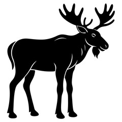 moose head, moose horn black silhouette vector, Simple silhouette Design vector icon with white background. Wild Animal vector illustration.