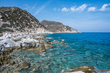 The beautiful beach of Punta Molentis in Villasimius with white sand and turquoise water