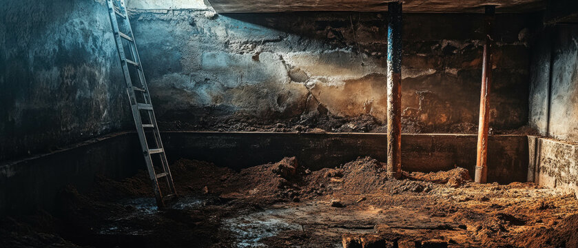 Detailed view of underpinning work at a foundation in soft, cinematic lighting