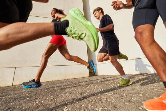 Close-up of runners legs mid-stride