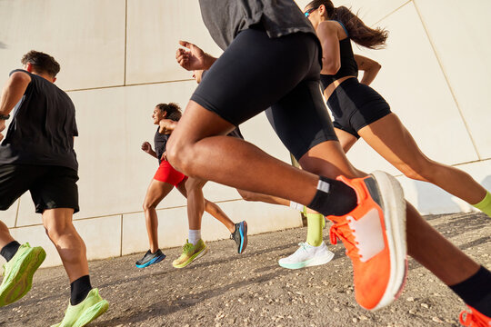 Close-up of runners legs mid-stride