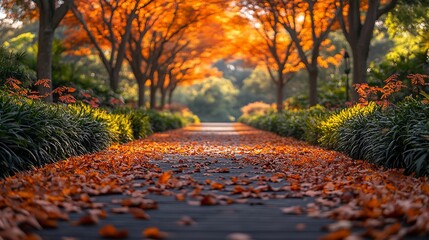 Autumn Path Golden Leaves Pathway Trees