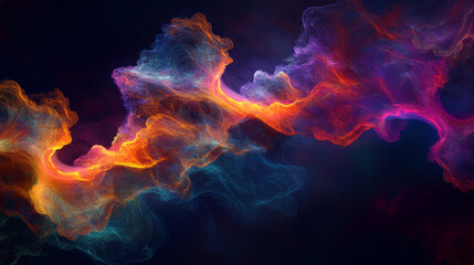 Fototapeta premium Dynamic, colorful soundwaves forming smooth curves and peaks against a dark background.