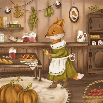 The little fox is preparing food