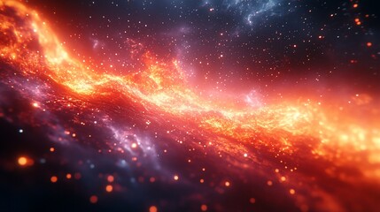 Fototapeta premium Fiery Cosmic Nebula Glowing Brightly In Space