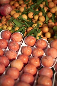 Colorful tropical fruit display at a market