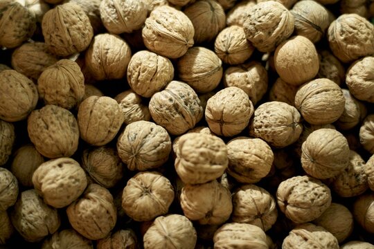 Walnuts arranged in a rustic manner