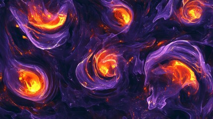 Fototapeta premium Abstract background with circle fire swirls. Comic effect of blast, explosion, spiral motion with fiery trails, purple and black flame, vector cartoon illustration