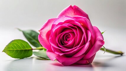 Fototapeta premium Single Pink Rose Isolated on White, Elegant Floral Still Life, Botanical Photography