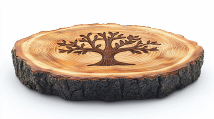Wooden tree of life coaster on white background.