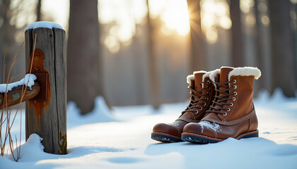 Winter Boots in Snowy Forest Landscape