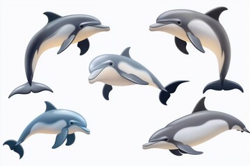 Fototapeta premium A photo of four dolphins in various positions, great for any marine or ocean-themed project