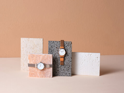 Elegant Watches Displayed on Stylish Stone Background