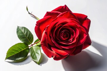 Single Red Rose Isolated on White, Night Photography, Dark Background, Bloom, Flower