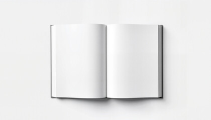 Open book mockup on white backdrop, minimalist design concept