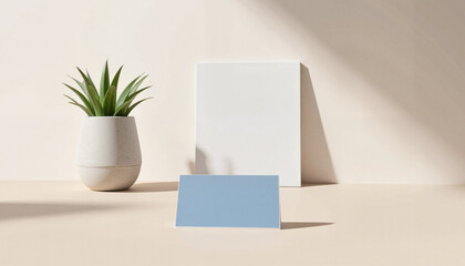 Fototapeta premium Minimalist business card mockup on neutral backdrop, professional branding