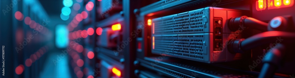 Aufkleber Data center equipment with redundant power supplies. Robust tech infrastructure shown in minimalist setting. Reliable system for disaster recovery. Modern design for continuous operations,