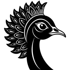 peacock head black silhouette vector, Simple silhouette Design vector icon with white background. Bird Illustration, Peacock illustration 