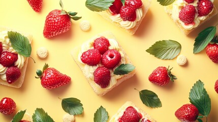 Fototapeta premium Many fresh strawberries falling, flying isolated on transparent background. Vector realistic border illustration of sweet juicy red berries with green leaves. Organic food frame. Summer dessert