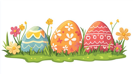 flat illustration, cartoon illustration, Set of easter eggs flat design isolated on white background. Design element for easter greeting card, print, T-shirt, website. Colorfull easter eggs.