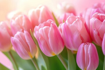 Fototapeta premium A bouquet of pink tulips in a decorative vase