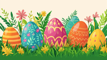flat illustration, cartoon illustration, Set of easter eggs flat design isolated on white background. Design element for easter greeting card, print, T-shirt, website. Colorfull easter eggs.