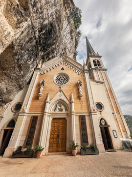 View from below of the Sanctuary of Madonna of the Crown in italy