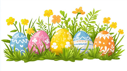 flat illustration, cartoon illustration, Set of easter eggs flat design isolated on white background. Design element for easter greeting card, print, T-shirt, website. Colorfull easter eggs.