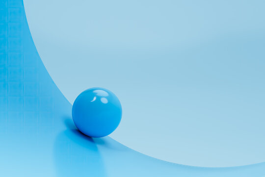 Blue Ball Nested Inside a Minimalist Curved Frame