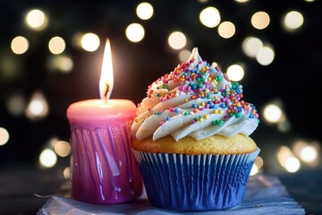 A sweet treat accompanied by a warm glow, suitable for birthday celebrations or romantic gestures