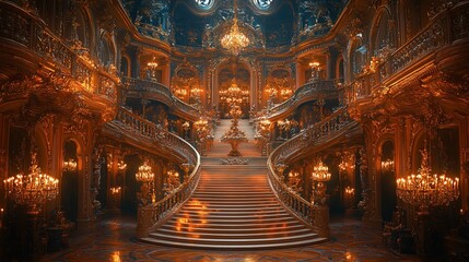 Obraz premium Grand opulent staircase in a golden palace