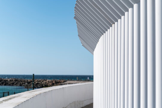Diagonal slats with coastal view