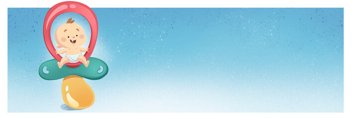 Fototapeta premium Happy baby sitting on a giant pacifier