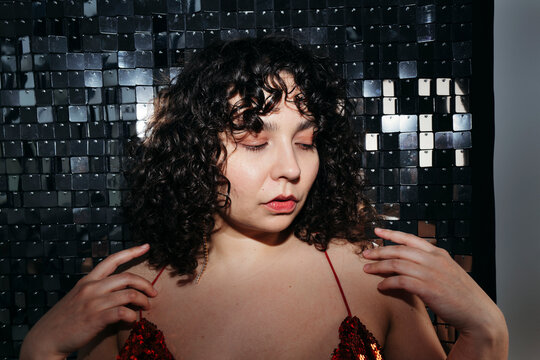 Captivating Beauty in Shimmering Red Sequins