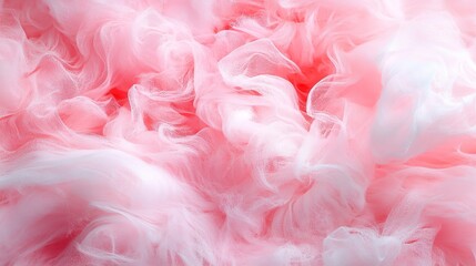 Soft, swirling pink and white mist fills the canvas, creating an ethereal and whimsical atmosphere. The delicate colors blend together, evoking a sense of calm