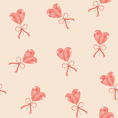 Pattern of heart-shaped lollipops on a soft pastel background for festive celebrations and events