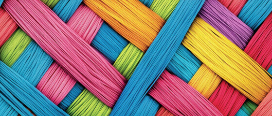 Colorful threads woven together create a vibrant and intricate background design