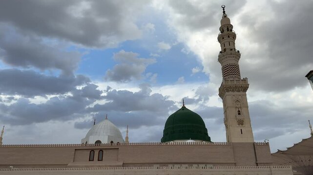 Medina , Saudi Arabia - Jan 4 2025 - muslim pilgrimage visiting Al Masjid Al Nabawi mosque -Prophet Mohammed Mosque 4k video