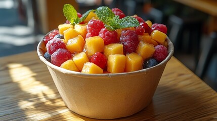 Delicious summer fruit salad in a paper cup