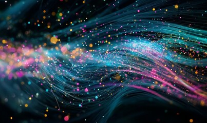 Obraz premium Abstract background symbolizing fiber optic cable, ham internet, led lighting, data transmission, cover banner space.