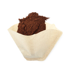 Paper filter and instant coffee isolated on white, top view