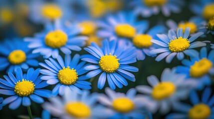 Obraz premium A bouquet of blue flowers with bright yellow centers