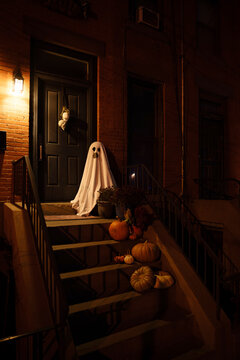 Halloween Ghost Decoration on Doorstep