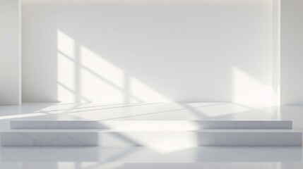 Obraz premium Minimalist White Stage with Soft Natural Light and Shadows