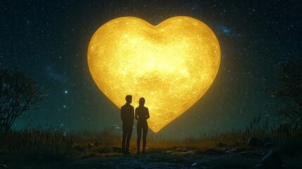 Fototapeta premium Happy Valentine's Day background Hearts Decorative Romantic Couple under a glowing heart-shaped moon.
