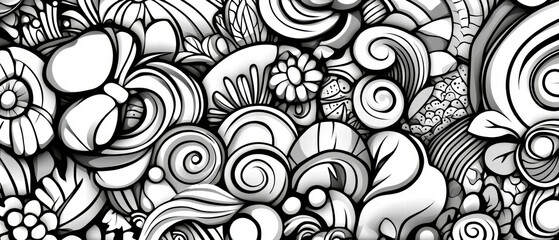 Whimsical doodle texture featuring swirling patterns and floral elements for creative projects