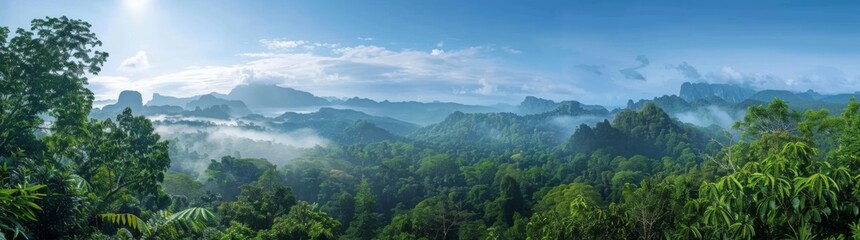 Amazing fog landscape in black forest panorama banner long