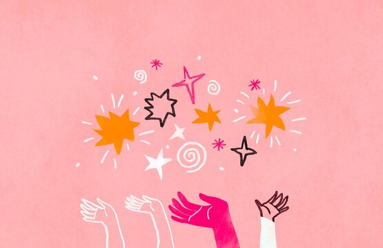 People rejoice at the stars with their hands raised up